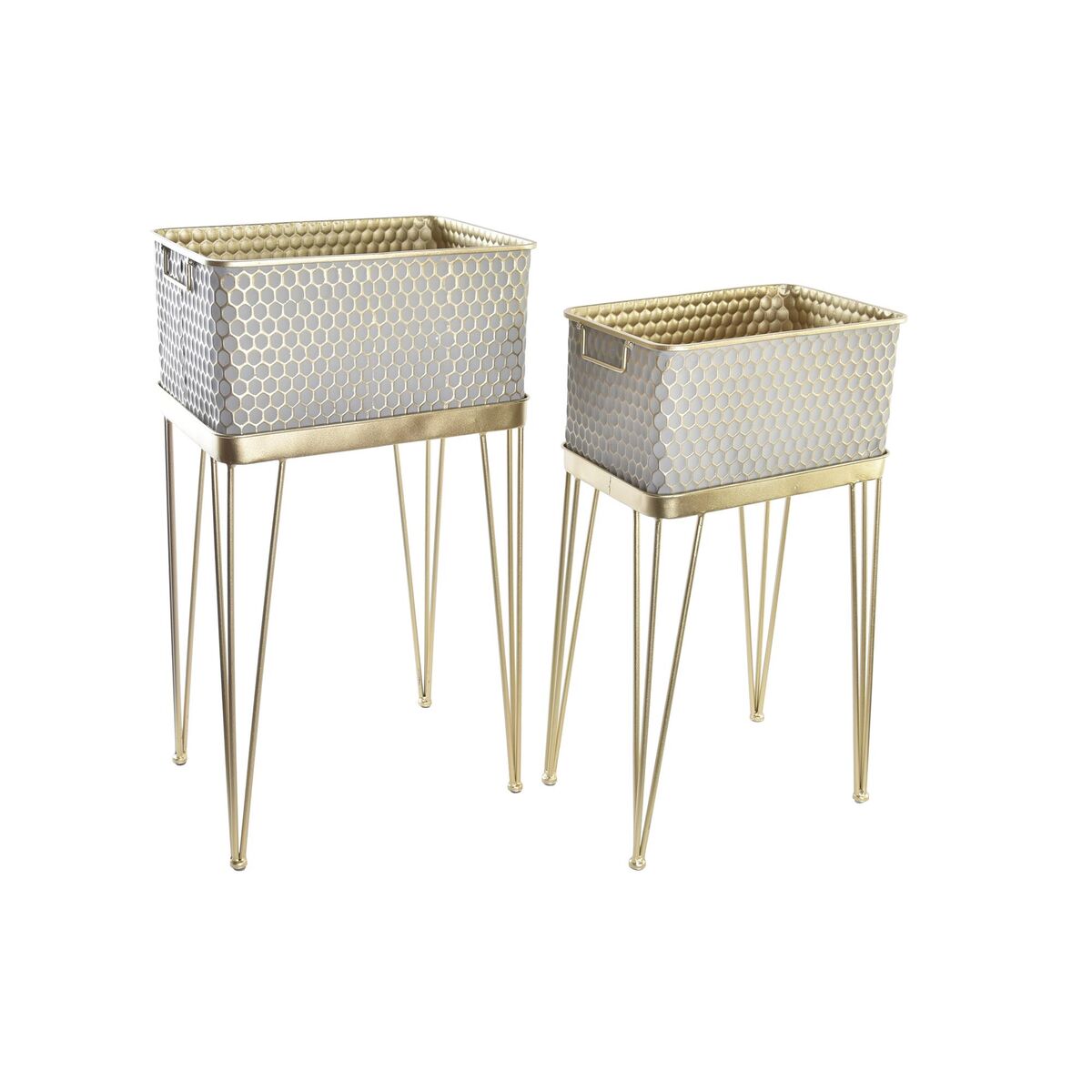 Set di Fioriere DKD Home Decor Grigio Oro Metallo Arabo (40,5 x 31 x 76 cm)