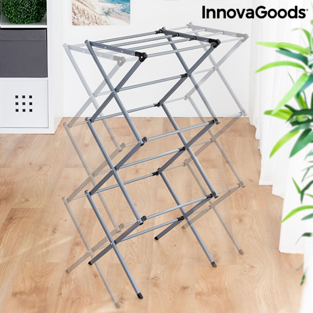Stendibiancheria in Metallo Pieghevole ed Estensibile a 3 Livelli Cloxy